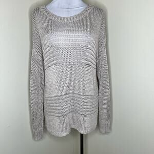 Vince Sweater MEDIUM Loose Open Knit Relaxed Fit Boat Neck Beige Drop Shoulder